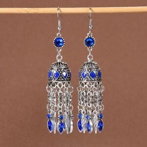 Jhumkas Earrings Blue Rhinestones and Silver Drop Earrings